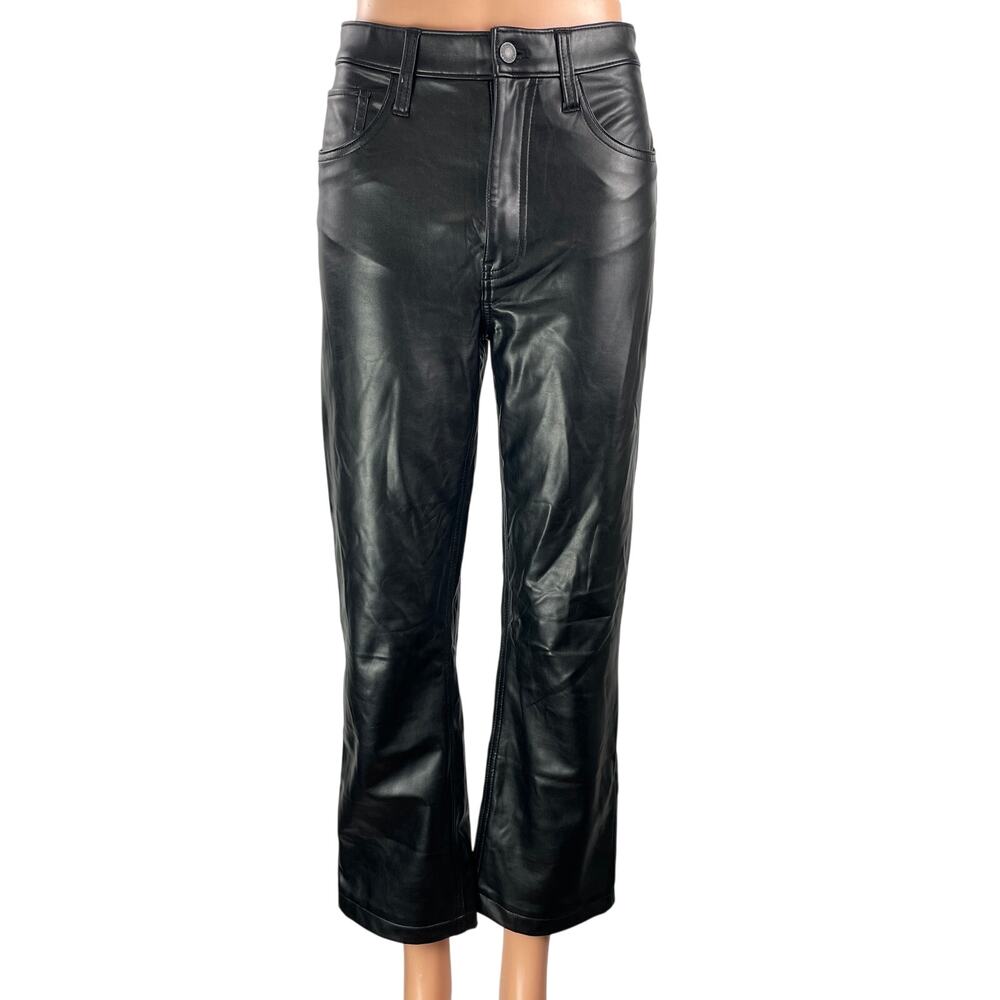 Abercrombie & Fitch Black Ultra High Rise Leather Straight Trouser Pants Sz 26/2